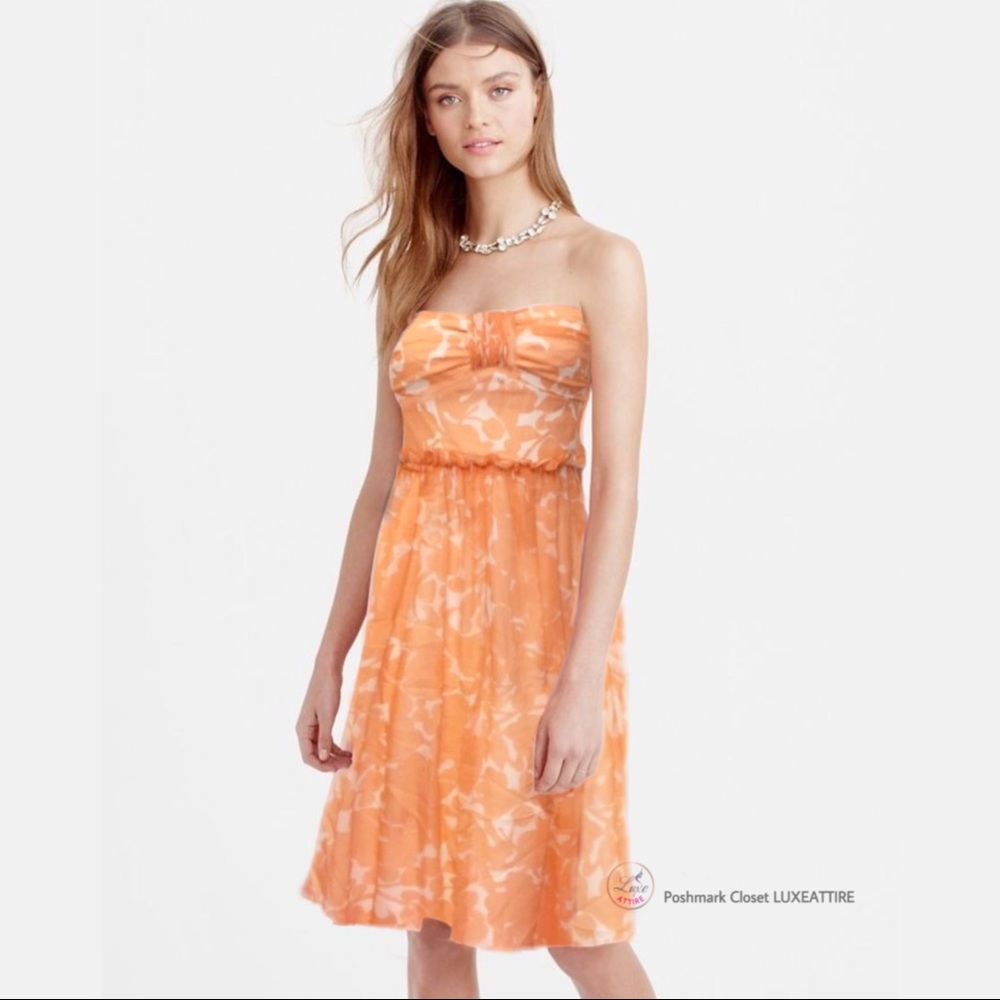 J Crew Silk Chiffon Arabella Strapless Dress Peach